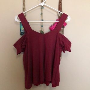 Maroon top with ruffle sleeves